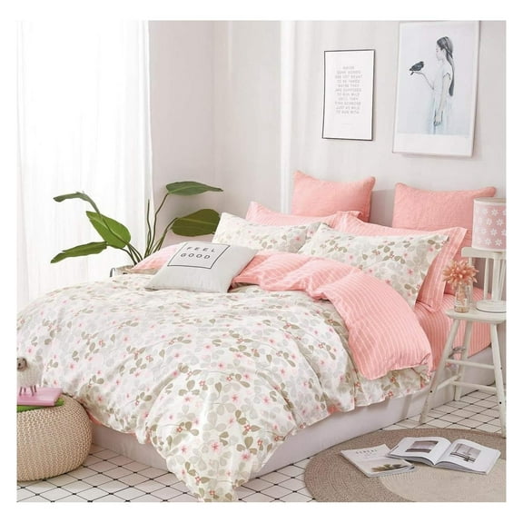 YOSITiuu Floral 5-Piece 100% Cotton Bedding Set: Duvet Cover, Two Pillowcases and Two Pillow Shams (Queen)