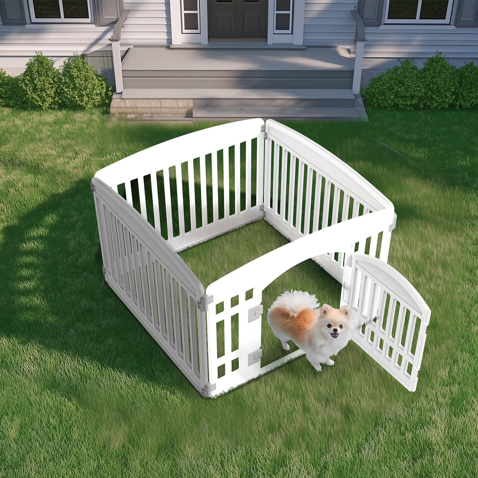 edx Dog Playpen, 4-Panel 24" Foldable Pet Pen with Door, Indoor/Outdoor Puppy Pen, Customizable, White