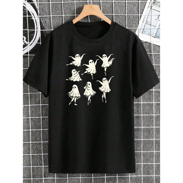 Cute Halloween Ballerina Ghost T-Shirt For Boys Kids | Spooky Season Dance Tee | Funny Ballet Ghost Short Sleeve Top | Halloween outfit