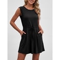 thumbnail image 4 of Womens Sleeveless Dresses Casual Crew Neck Tie Waist with Pockets Summer Beach Mini Dress, 4 of 8