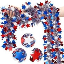 4th of July Patriotic Tinsel Garland Decoration 2 Pack 13ft, Red, White and Blue Tinsel Garland with Star Metallic Glitter Hanging Garland for Independence Day Indoor and Outdoor Decorations