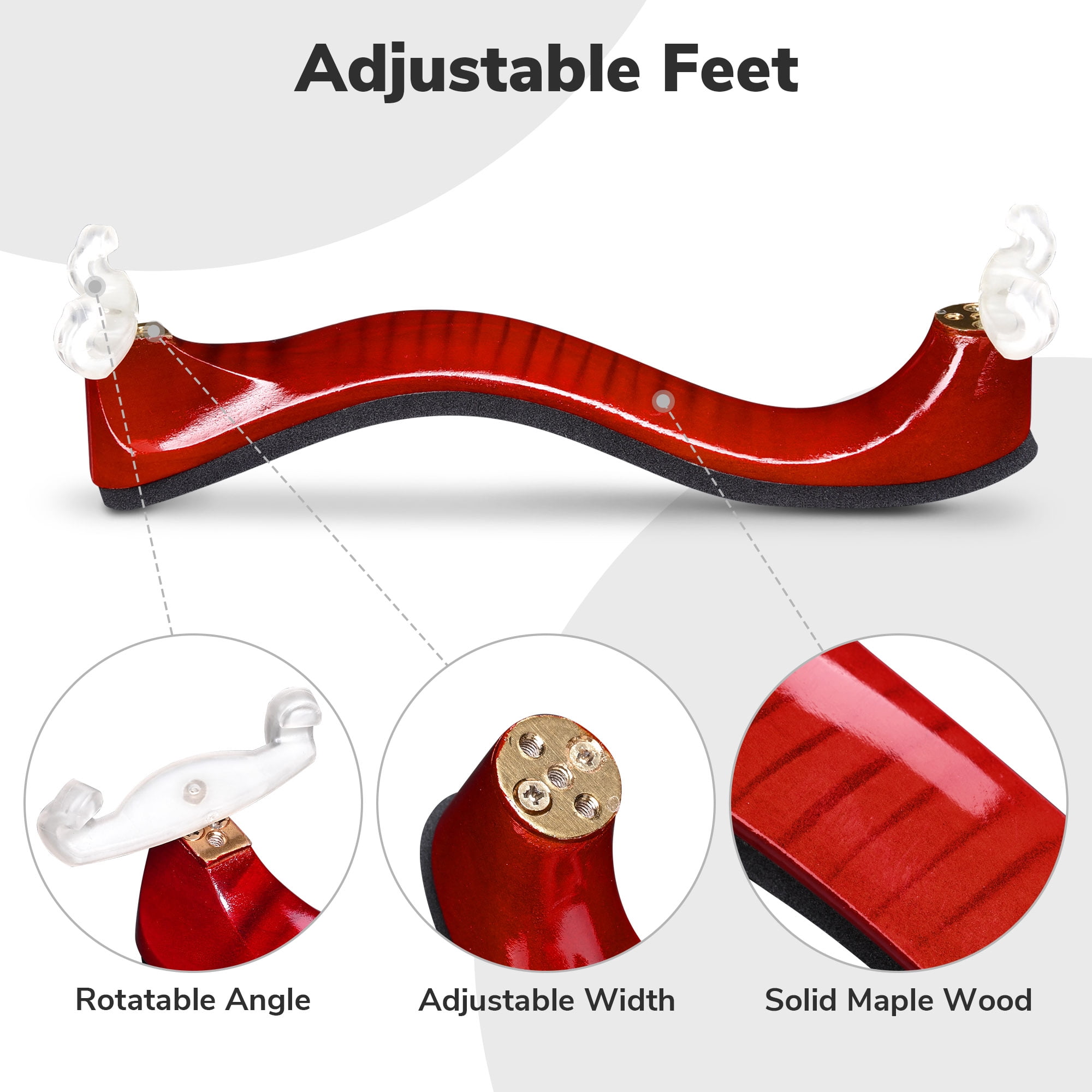 Wooden Violin Shoulder Rest for 3/4 4/4 Violin with Practice Mute Adjustable Feet