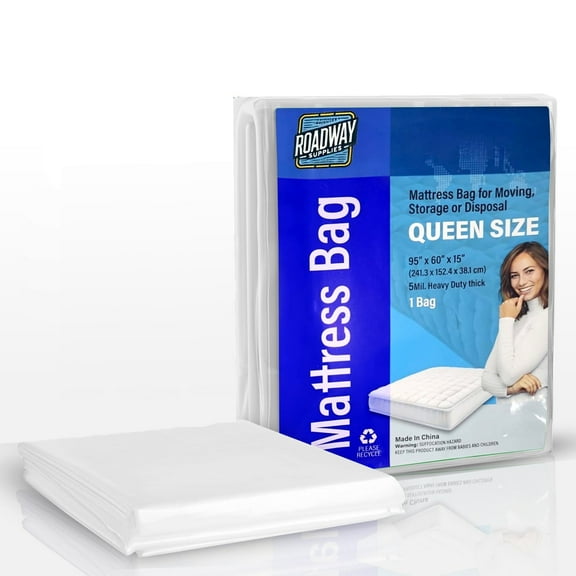Roadway Supplies Queen Mattress Bag Cover for Moving, Storage - Heavy Duty, Thick Wrap, Reusable