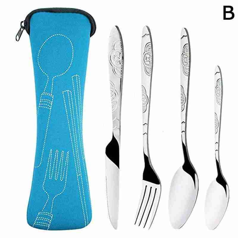 4 Pcs/Set Travel Cutlery Utensils with Bag Organizer Stainless Steel