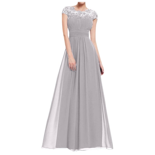 Bigersell Robes de Mariée pour Invité Liquidation Femme Col Rond Manches Courtes Maxi Robe de Demoiselle d'Honneur Style D-108 Robe Décontractée Robes d'Été Régulières, Gris m