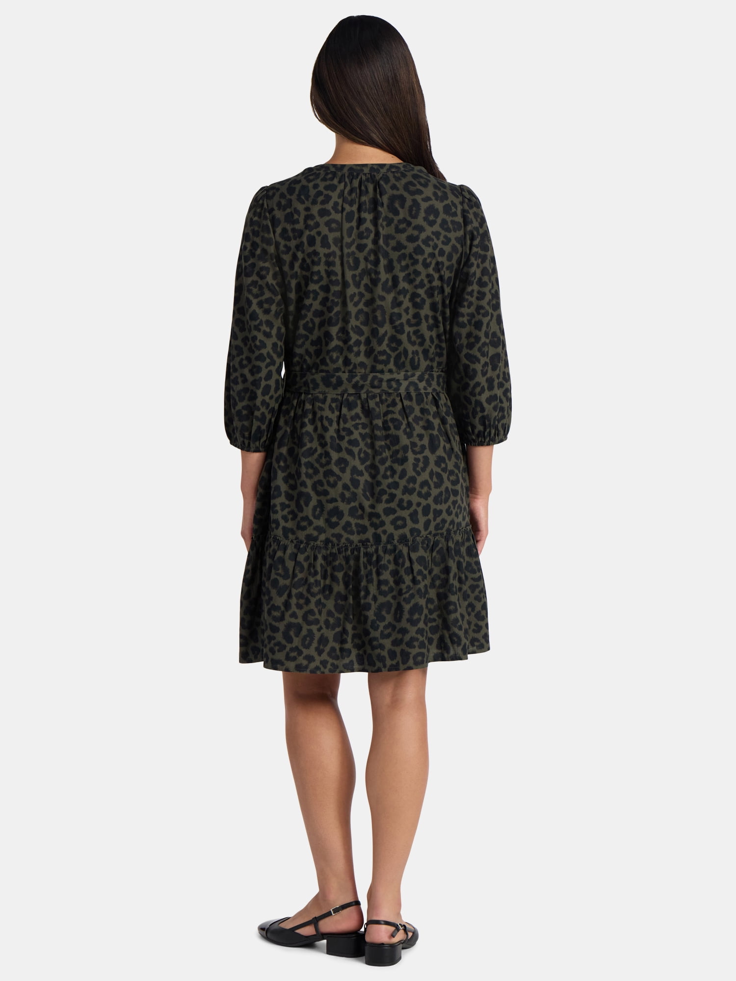Time and Tru Women's Poplin Shirt Dress with Long Sleeves, Sizes XS-XXXL