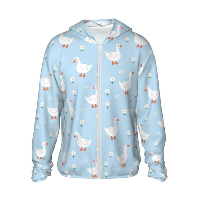 Vsdgher Sweat à Capuche Imprimé Fleurs Blanches pour Hommes Femmes, Manches Longues Protection Solaire Pêche pour Course Natation-Moyen