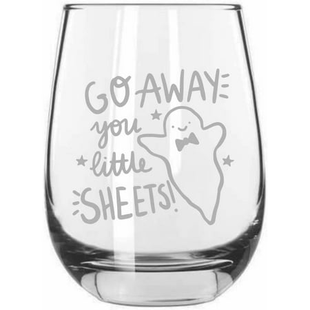 

Little Sheets Ghost Happy Halloween Etched 15.25oz Libbey Stemless Wine Glass