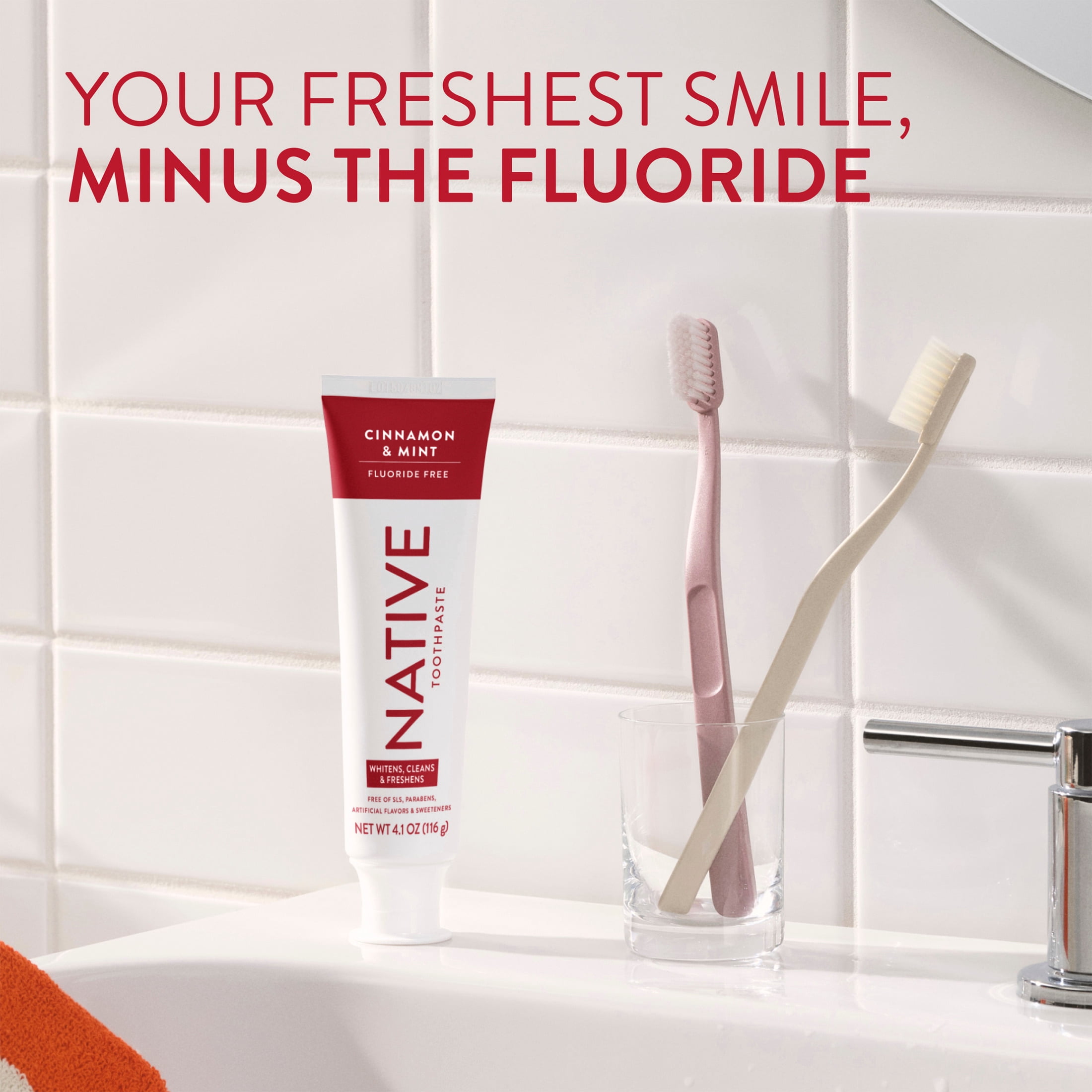 Native Fluoride-Free Toothpaste, Cinnamon & Mint, 4.1 oz, for Adults & Kids 2+