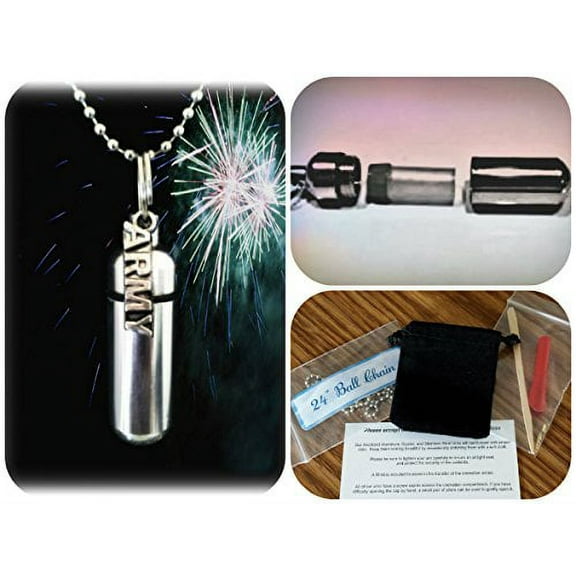Patriotic/MIlitary ARMY CREMATION URN with Engraved American Flag - Includes Velvet Pouch, Fill Kit, Ball-Chain