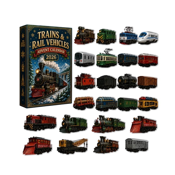 2026 Advent Calendar for Adults, 24 Days Countdown Calendar, 2D Flat Acrylic Train Vehicles Pendant Set with Daily Collectible Ornaments, Gifts For Family & Friends