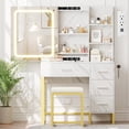 thumbnail image 1 of Vanity Desk with Sliding LED Mirror & Lights, Power Outlet, 4 Drawers & Stool, 1 of 7