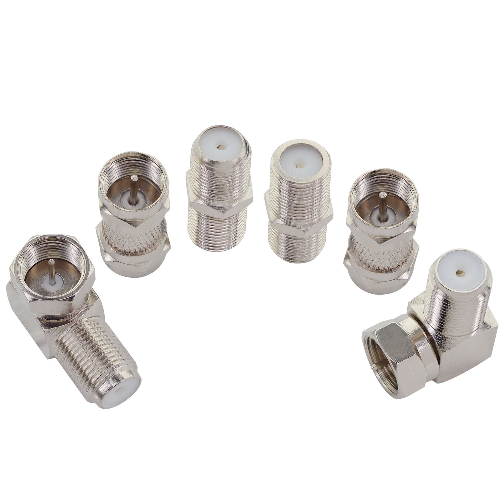 F Type RG6 Coaxial TV Adapter Kit (6-Pack) F Male Female Adpater Set F Male/Female to Male/Female Straight and 90 Degree RF Coax Connector for TV, Satellite Receiver