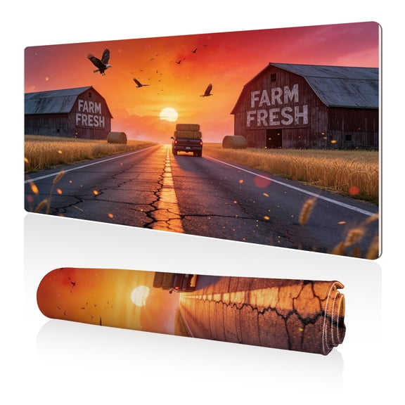 LIVEKEY XXL Mouse Pad Farm Fresh Sunset 80x40cm Non Slip Durable Easy Clean Stitched Edges Full Desk Coverage for Gaming Office Use