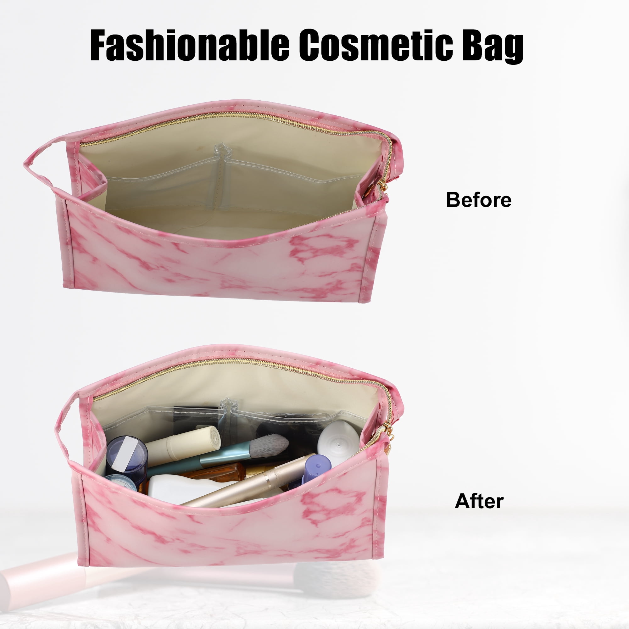 Unique Bargains Floral Makeup Bag Zipper Flower Cosmetic Pouch Pink