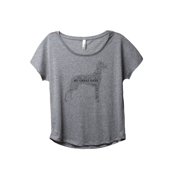Great Dane Dog Word Cloud Women's Fashion Slouchy Dolman T-Shirt Tee Heather Grey Large