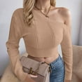 thumbnail image 2 of cfhntfmh Cropped Sweater for Women One-Shoulder Long Sleeve Pullover Tops Slim Stretch Cutout Knitted Shirts, 2 of 6