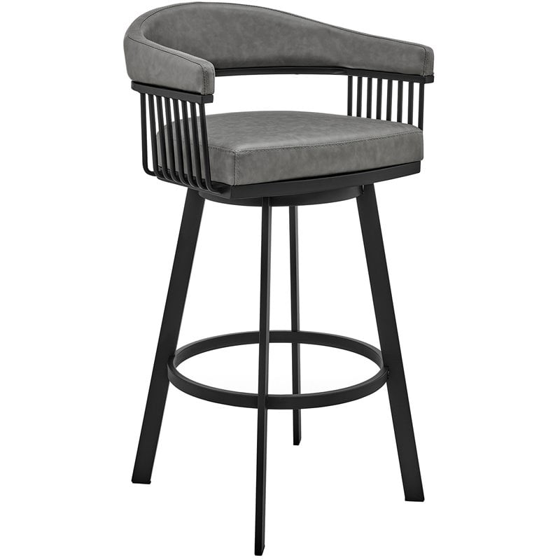 Armen Living Indoor Bronson 29" Gray Faux Leather and Brushed Stainless Steel Swivel Bar Stool