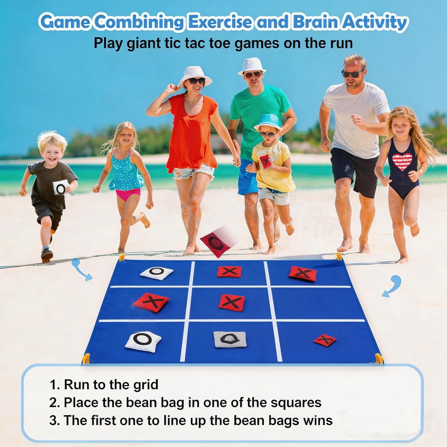 2-in-1 Outdoor Giant Tic Tac Toe Bean Bag Toss Games for Kids Adults,4.5Ft Large Outside Picnic Lawn Backyard Games for Kids Family Birthday Party Beach Carnival Outdoor Fun Giant Yard Field Day