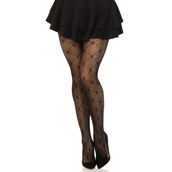 Leg Avenue Women's Love struck heart net tights, Black, One Size