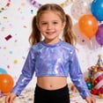 thumbnail image 2 of Girls Long Sleeve Glitter Sleeve Cropped Casual Top For Teen Youth Fashion Stylish Comfortable Wear Tween Kids Summer Soft Comfy Cute Teen Basic Tees, 2 of 4