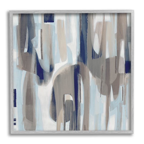 Neutral Beige Falling Strokes Abstract Painting Gray Framed Art Print Wall Art