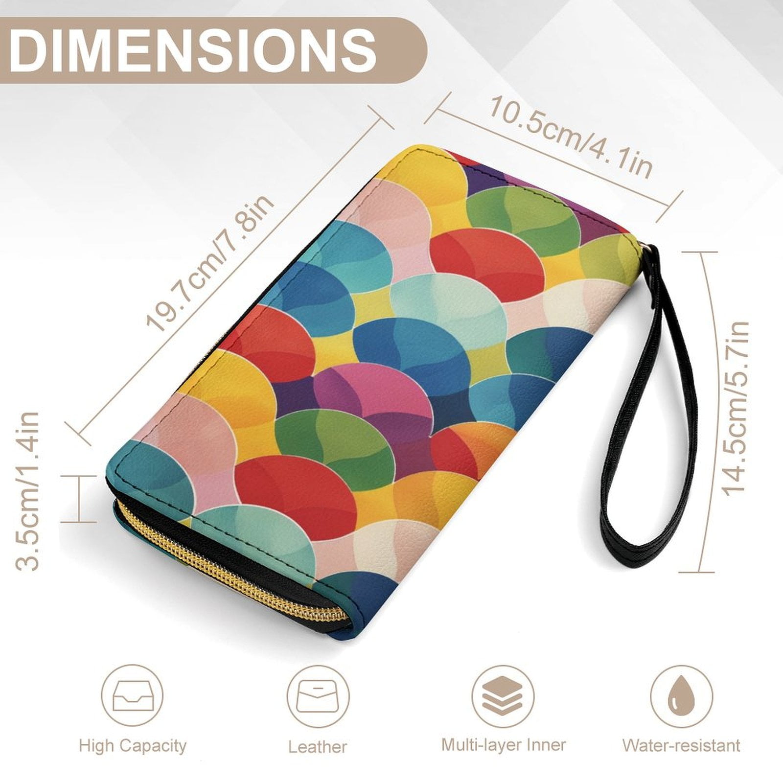 Womens Wallet Bifold Ladies Cluth Bag Wristlet Wrist Strap Long Purse Colorful Waves Vibrant Dynamic Design