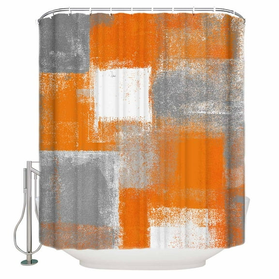 Orange Grey Abstract Shower Curtain, 72" x 72", Vintage Modern Orange Color Block Waterproof Bathroom Curtain Washable Shower Curtain Set with 12 Hooks