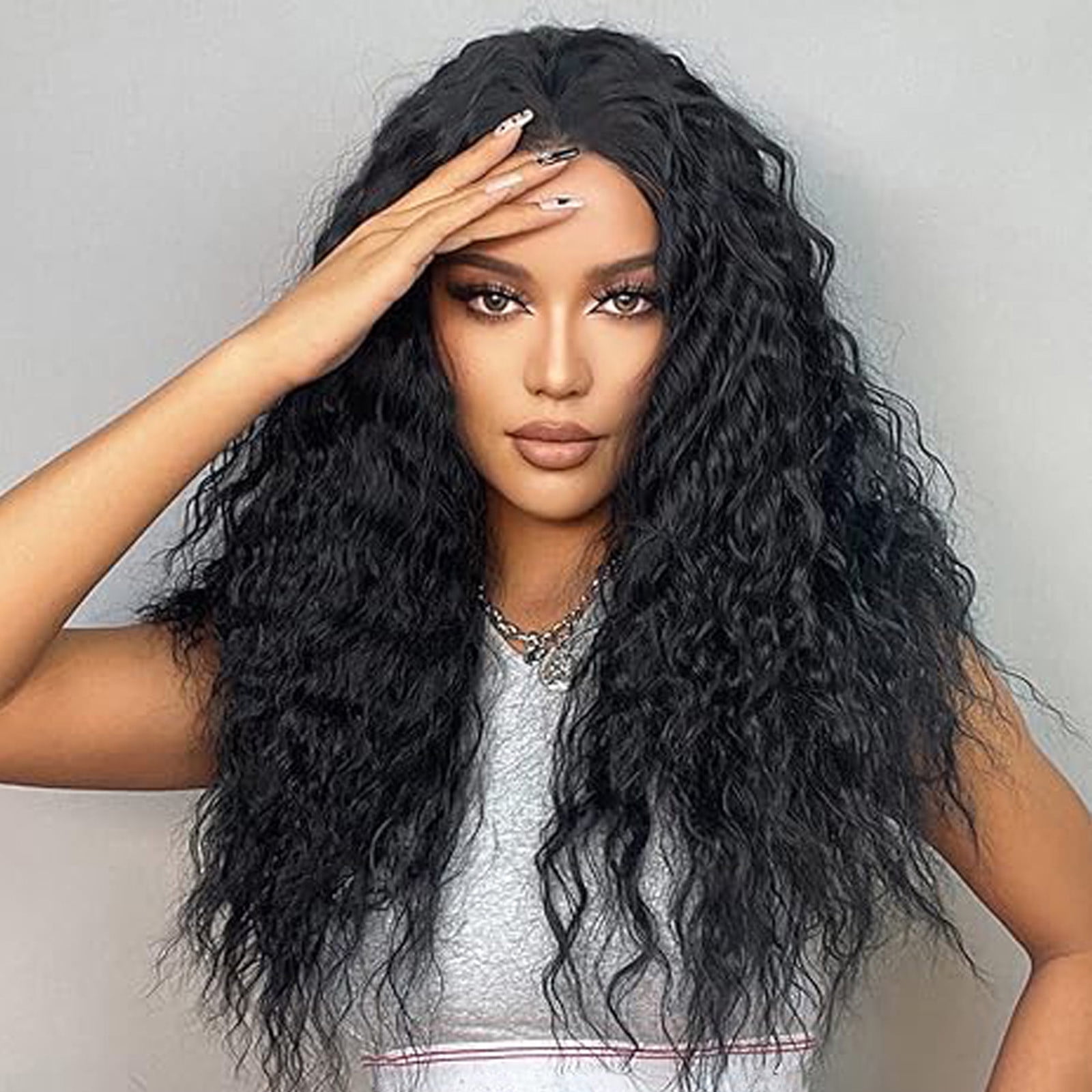Weloille Deep Wave Lace Front Wigs Human Hair Pre Plucked Deep Curly Transparent Lace Frontal Wigs Human Hair Density Wigs For Women Human Hair Glueless 70cm
