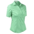 thumbnail image 2 of DOUBLJU Women's Slim Fit Plain Classic Short Sleeve Button Down Collar Shirt Blouse, 2 of 5