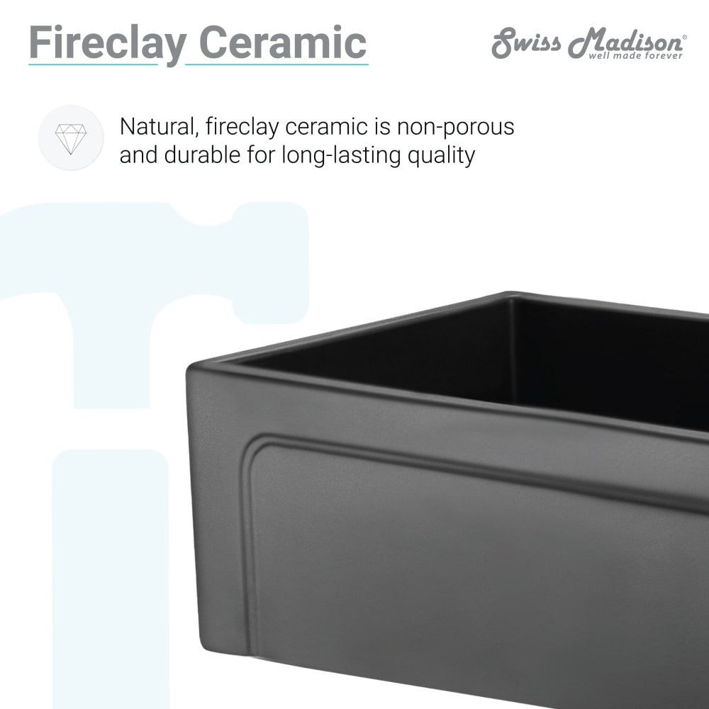 Swiss Madison Lyon 30 x 18 Fireclay, Single Basin, Farmhouse Kitchen Sink in Matte Black