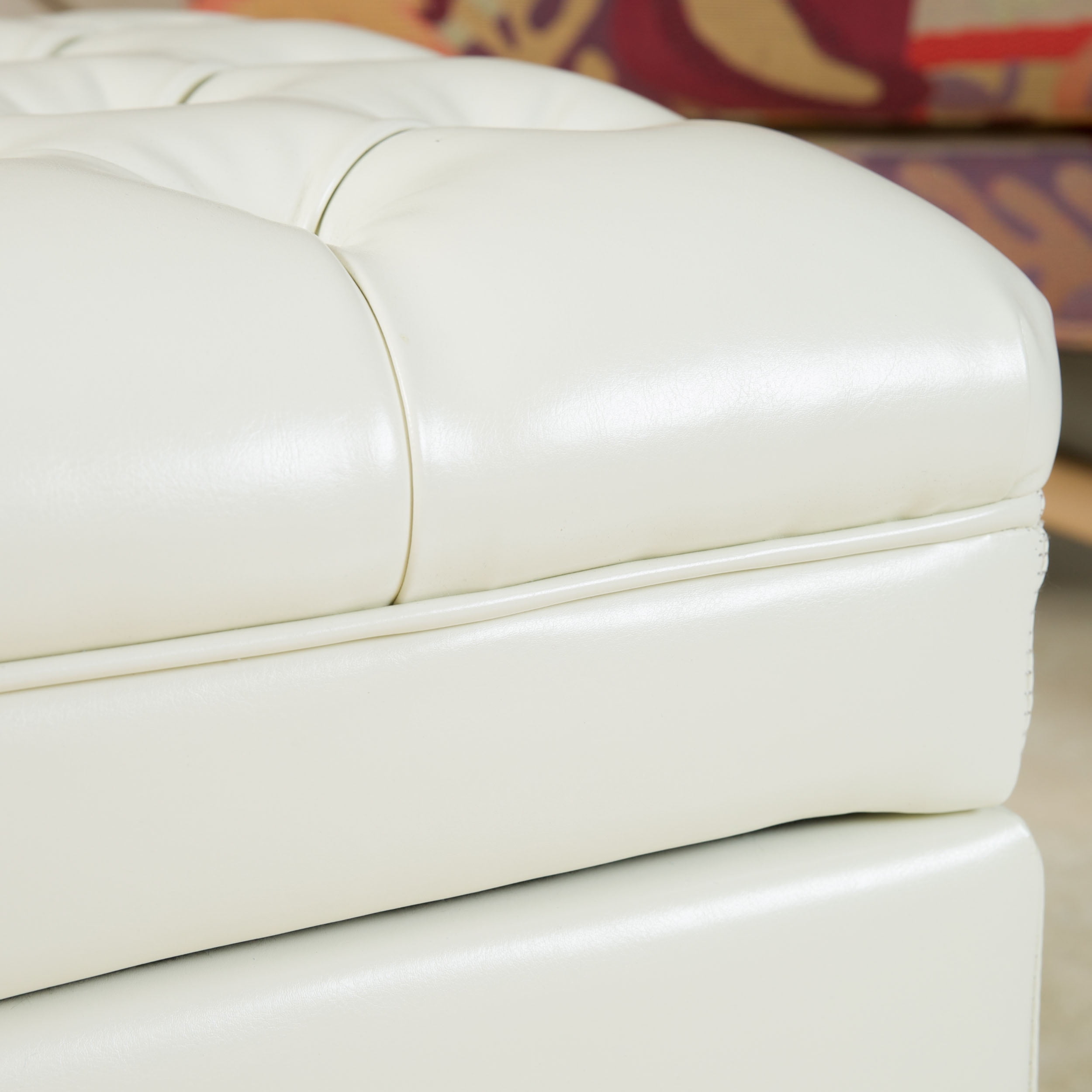 Noble House Haden Rectangular Fabric Storage Ottoman, Ivory