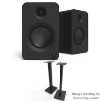 Kanto REN MB Bluetooth Powered Bookshelf Speakers - Matte Black Pair with Kanto ST28 28" Floor Speaker Pair of Stands with Black MDF Base (2024)