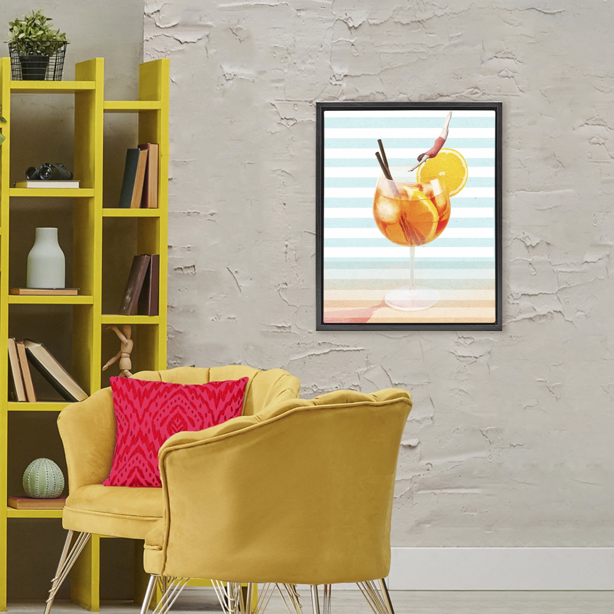 Spritz Cocktail Dive Black Framed Floater Canvas Wall Art, design by Lil' Rue