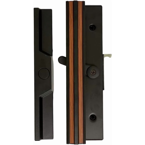 Sliding Patio Glass Door Black Aluminum Handle Set, Surface Mounted Clamp Style with 4-15/16" Hole Spacing