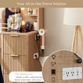thumbnail image 5 of Kromapolis 36" Fluted Vanity Desk with Adjustable LED Lights & Charging Station, 4 Drawers Makeup Table with Tempered Glass Top, 8 Open Shelves, Hair Dryer Holder for Bedroom, Natural Oak, 5 of 8