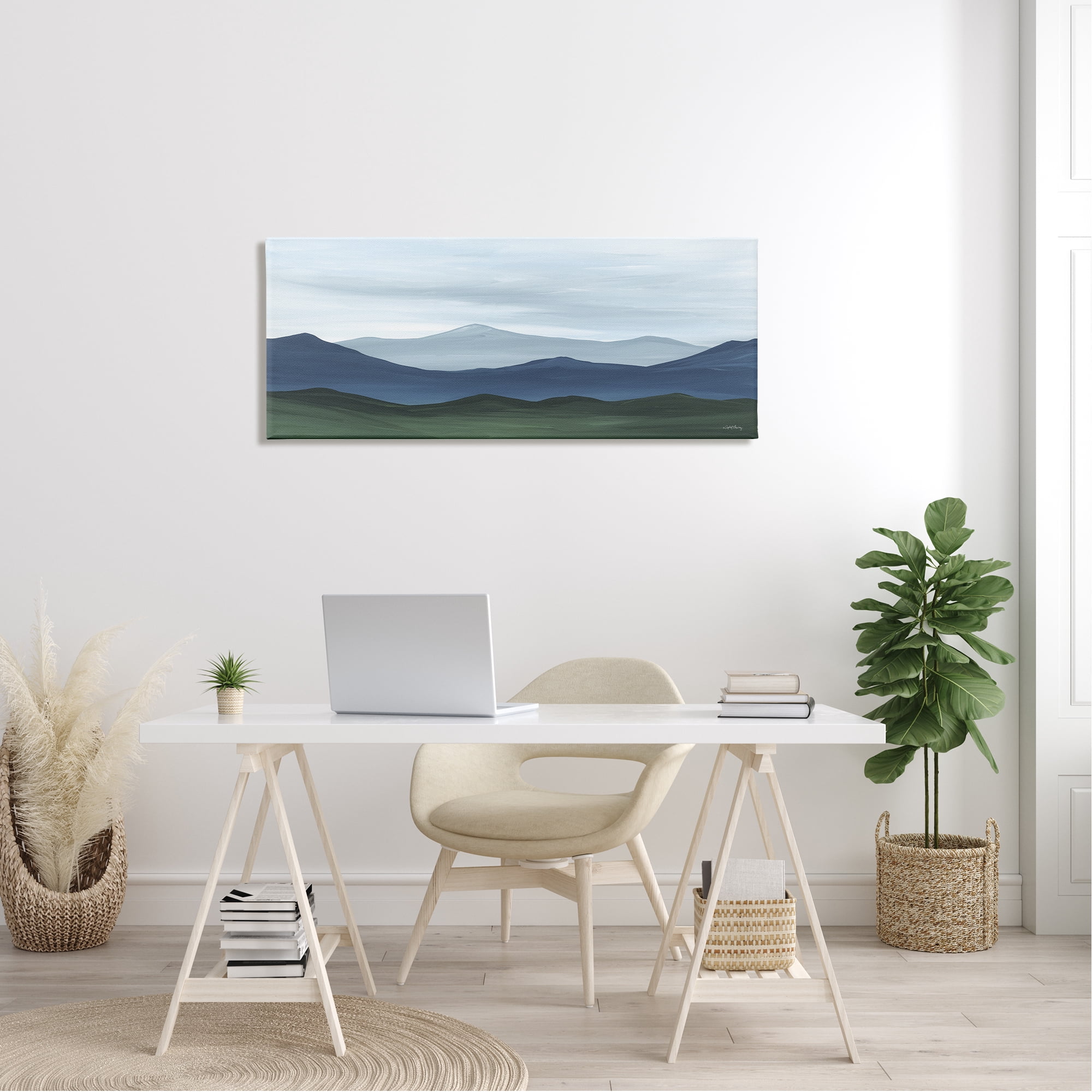 Stupell Industries Panoramic Distant Grasslands Blue Mountain Landscape Photography Gallery-Wrapped Canvas Print Wall Art, 48x20, by April Chavez