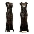 thumbnail image 1 of Prolriy Robe de Cocktail Robe Vintage pour Femmes Années 1920 à Sequins Perles Franges Robe de Soirée Sans Manches Longue Maxi Robe de Soirée pour Femmes Robe de Réveillon Nouvel An 2025 Noire P, 1 of 4