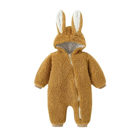 

Capreze Newborn Full Zip Fleece Romper Cute Long Sleeve Winter Outwear Outfits Home Onesies One Piece Hooded Jumpsuit Khaki 73cm