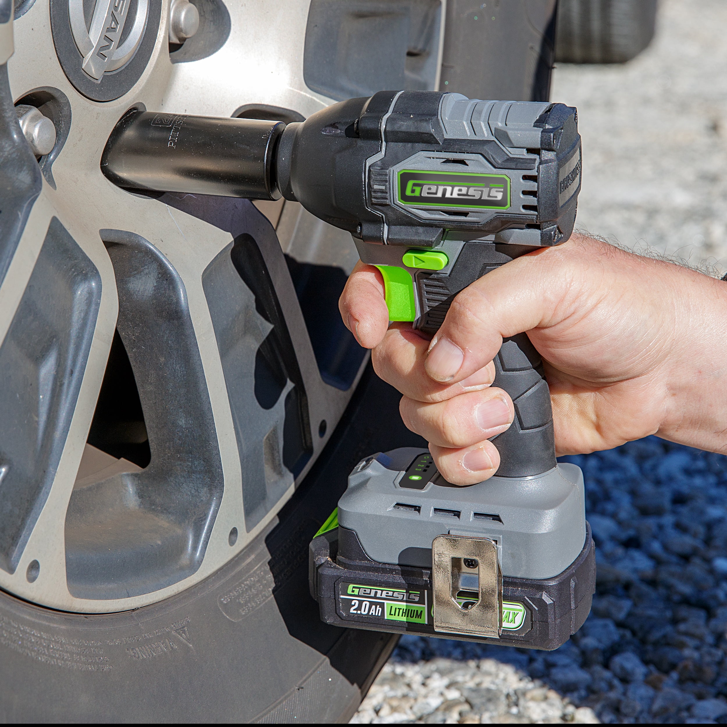 Genesis G20MAX 20V Brushless 1/2" Impact Wrench, 3 Speed, 400 ft-lbs torque, Auto Stop feature, with 2.0Ah Battery and Charger GLIW2012BH