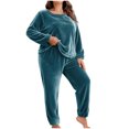 thumbnail image 3 of MGDXOX Women Plus Size Flannel Pajamas Sets Warm Sleepwear Long Sleeve Top and Pant Solid Fuzzy Winter 2 Piece Loungewear Blue XXXXL, 3 of 6