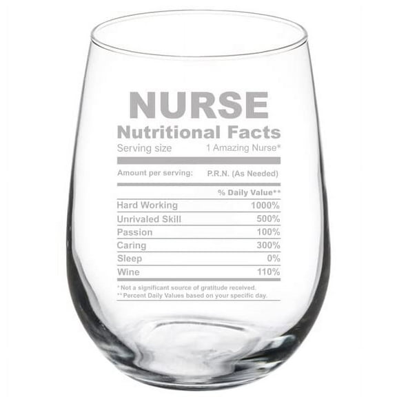 Wine Glass Goblet Nurse Nutritional Facts Funny Gift (17 oz Stemless)