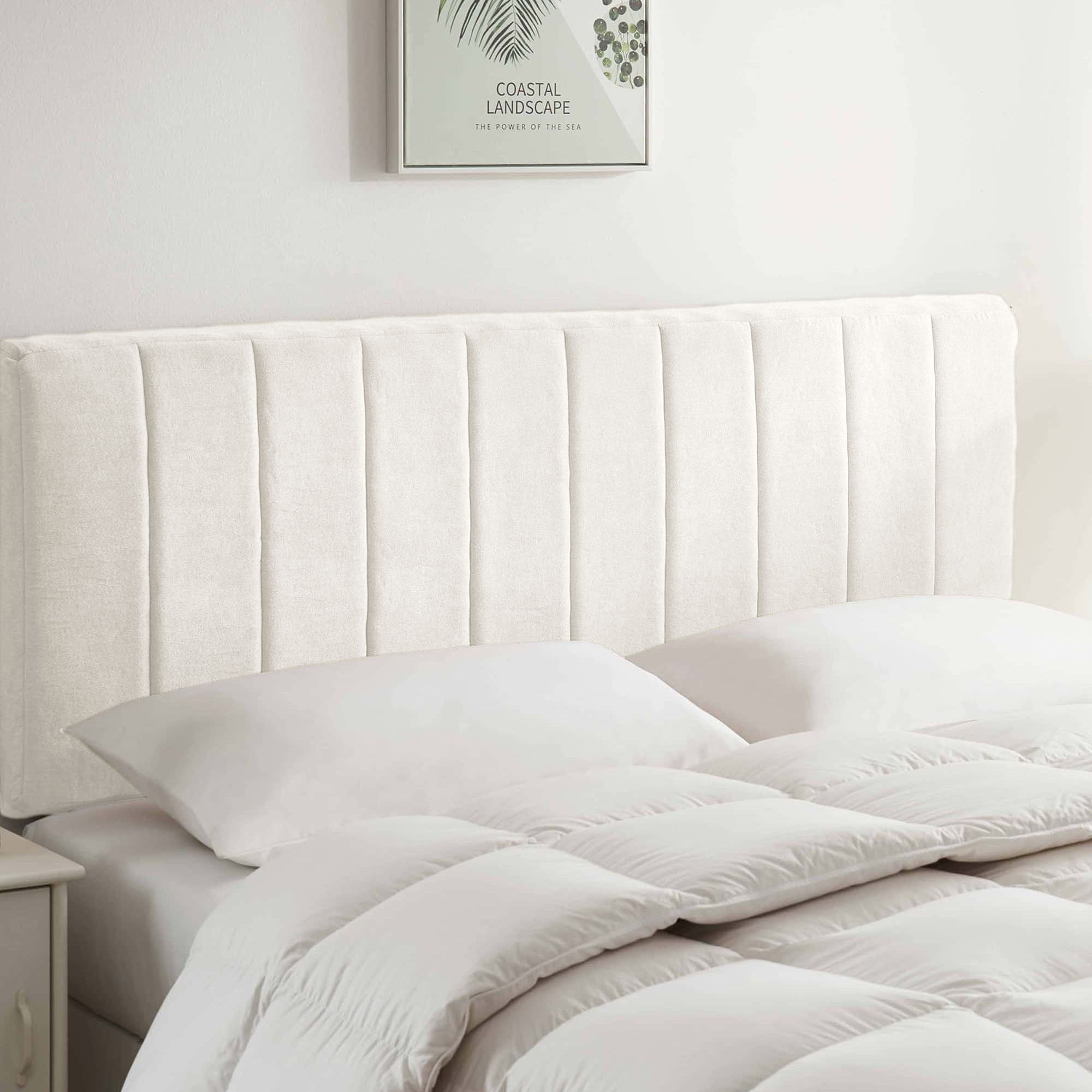 Lammlaoe Queen Headboard, Upholstered Wall Mounted, Peel and Stick Installation, Sound Reducing 3D Panel Design, Easy Assembly, Off White
