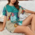 thumbnail image 4 of Balery Cool Dino Playing Skateboard Conjunto de Pijama para Mujer con Estampado, Dos Piezas de Manga Corta y Shorts, Ropa de Dormir Suave con Cuello Redondo y Bolsillos-X-Large, 4 of 6