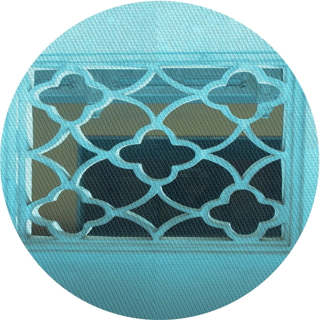 Ahgly Company Tapis de Zone Rond d'Intérieur Lavable à la Machine, Transitionnel, Bleu à Losanges Bleus, 7 Pieds Rond