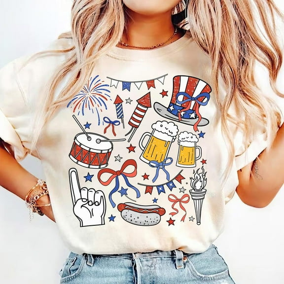 Retro America T-Shirt, Coquette 4th of July Shirt, Vintage USA T-Shirt, Girly Memorial Day T-Shirt, Land of the Free Outfit