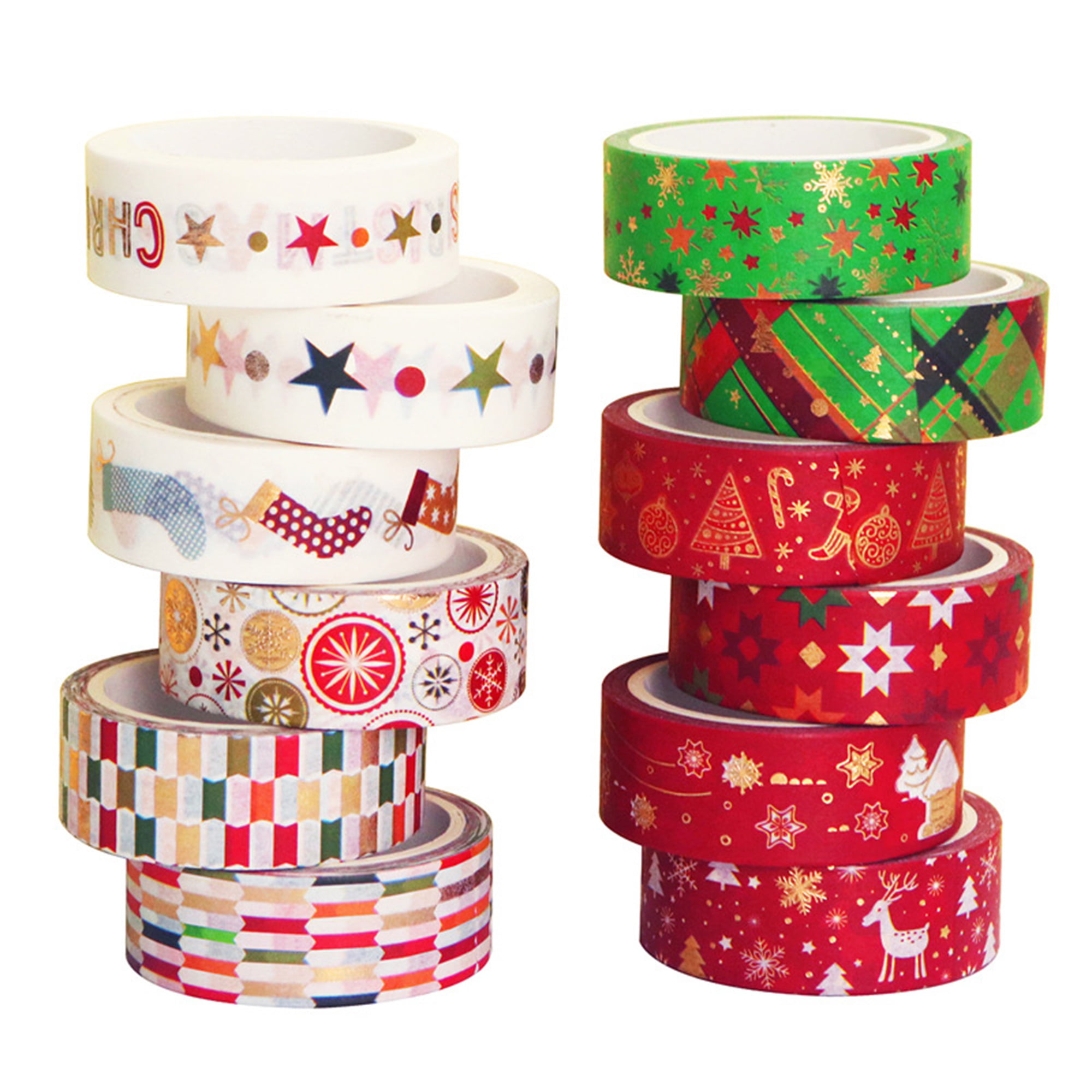 10 Rolls Christmas Washi Masking Tape Set,5m Merry Christmas Designs Collection for Xmas Wall Tree DIY,Holiday Christmas Party Favors Craft Supplies Red