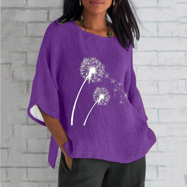 Blouses pour Femmes, Mode Décontractée Sensibilisation à la Maladie d'Alzheimer, Chemise Ample en Coton Imprimé à Manches 3/4