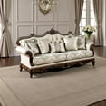 thumbnail image 4 of Vera 90 Inch Sofa, Button Tufted Beige Rolled Arms, Cherry Brown Solid Wood, 4 of 9