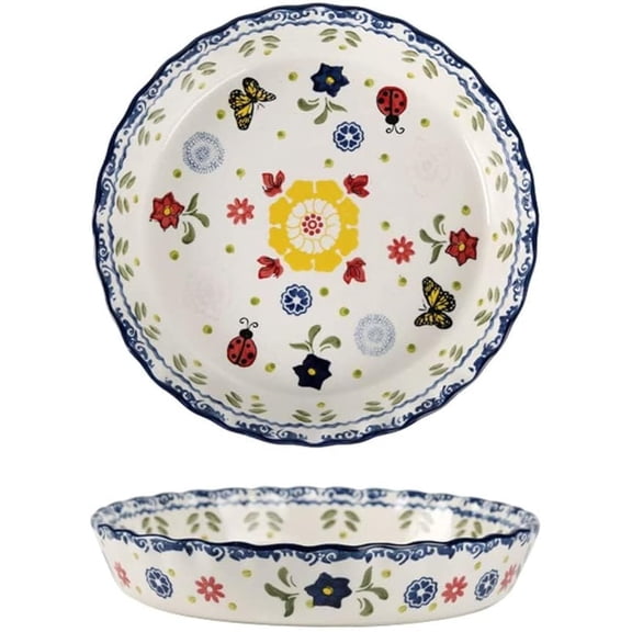 Ceramic Pie Pan Pie Dish for Oven 10 Inch Pie Plate Round Bakeware (Butterfly)